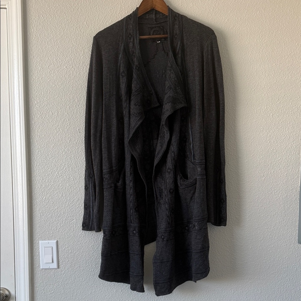 Johnny Was Biya Norns Haag Duster Gray Embroidered Aztec Native Cardigan M - Picture 2 of 16